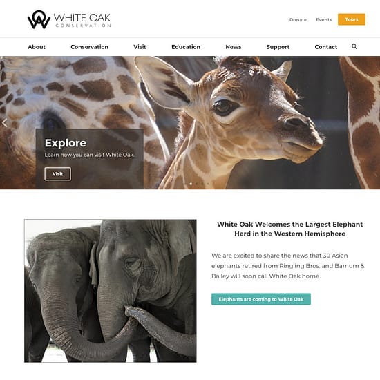 White Oak Conservation website homepage screenshot