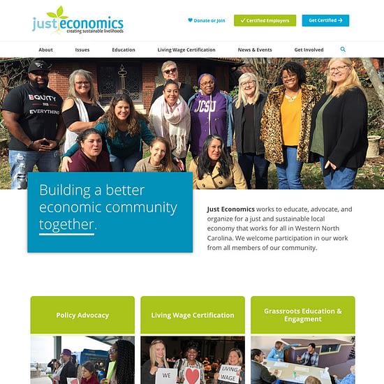 Just Economics WNC homepage website screenshot