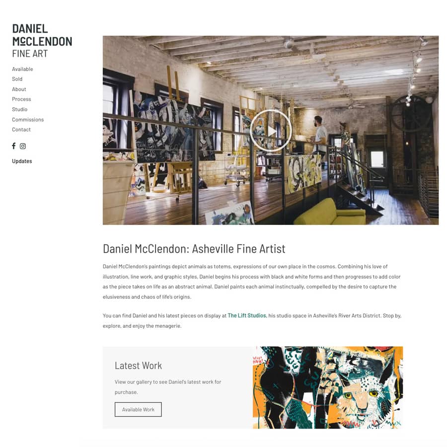 Daniel McClendon Fine Artist website screenshot