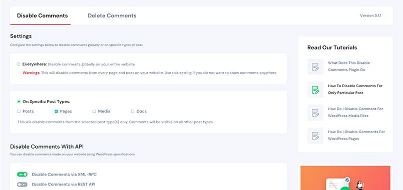 Screenshot of Disable Comments