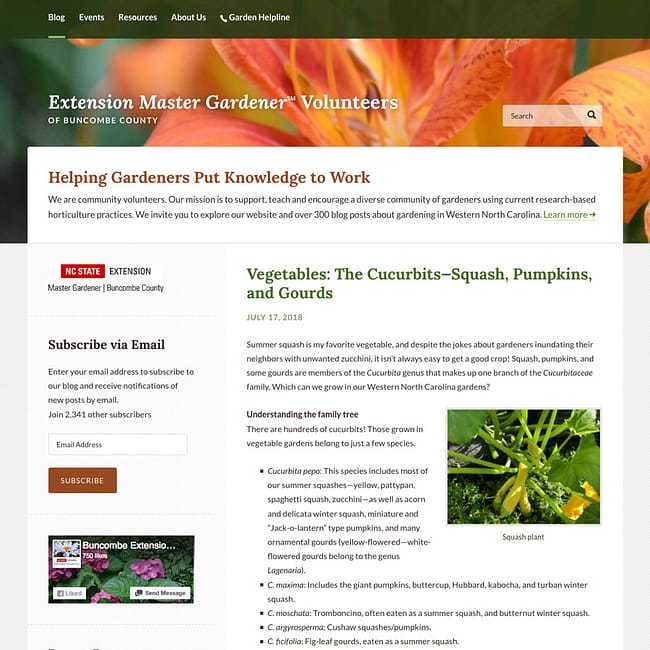The Buncombe County Master Gardener Volunteers website screenshot