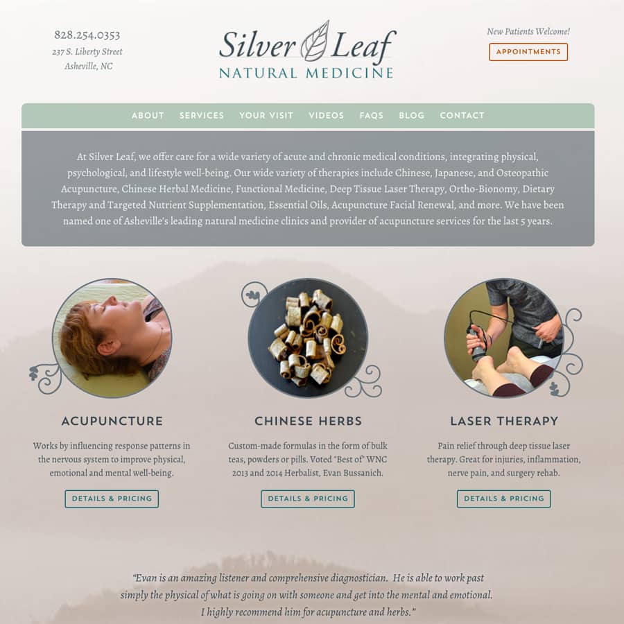 Silver Leaf Natural Medicine website homepage screenshot
