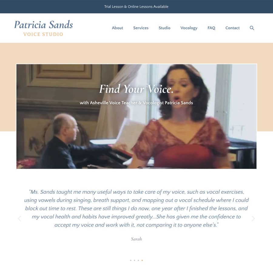Patricia Sands Voice Studio website homepage screenshot